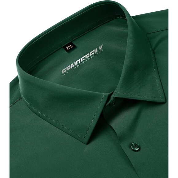 Men's Green Long Sleeve Slim Muscle Fit Wrinkle Free Button Down Dress Shirts - Picture 4 of 8